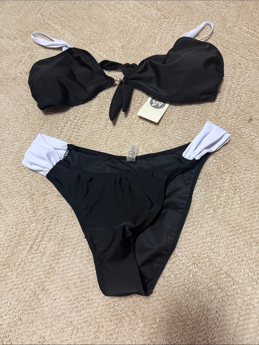 Amazon Black and White Bandeau Bikini Set